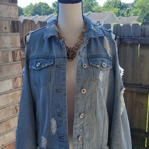 Distressed Cold Shoulder Denim Jacket